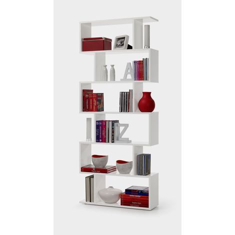 Libreria Friburgo Design Scaffale Mensola Moderna Bianca Mobile per Libri con Ripiani per Soggiorno Salotto 192 x 80 x 25 cm Colore Bianco (1/5)