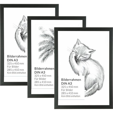 Bilderrahmen 3 Stück DIN A3 Schwarz 45 x 32,5 cm Holz Kunststoff bruchsicher Wand Rahmen (1/5)