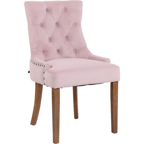 Chaise de salle à manger Aberdeen en Velours avec Piètement en bois d'hévéa Rose Antique clair (1/5)