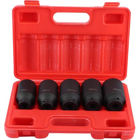 Zoternen 5-teilige 1/2 Zoll Steckschlüssel Satz, 12-kant Kraft Schlagschrauber Nüsse Set Antriebswellen Nuss mit Werkzeugkasten Metrische Tiefenwirkung für Ratsche 30 32 34 35 36 mm (1/5)