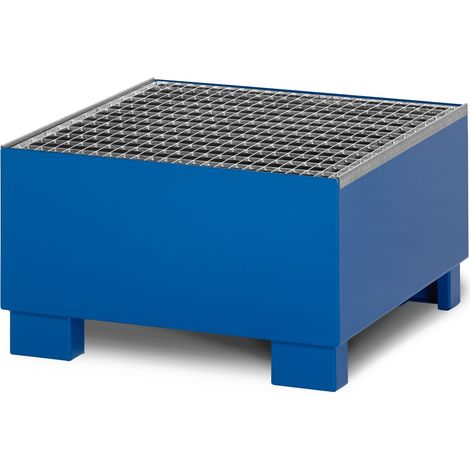 RR Industrietechnik Auffangwanne aus Stahl für 1x 200 Liter Fass mit Gitterrost RAL 5010 enzianblau