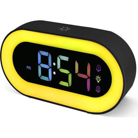 Réveils Lumineux Enfants Garcon Ado Double Alarme 18 Sonneries  Reveil Enfant Mode Sieste 12 / 24 Heures 5 Réglage du Volume Veilleuse 9 Couleurs (1/5)