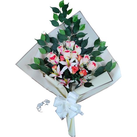 Bouquet de Fleurs artificielles pour cimetière avec Vase à Mettre dans Le Pot du Vase 78 x 63 x 20 cm (Saumon) (1/5)