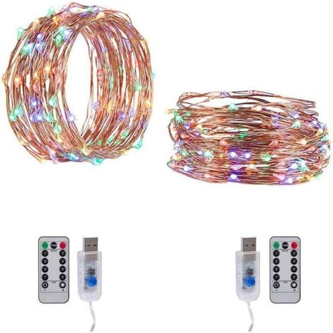 USB Christmas Fairy String Light 100LED, 10M Lampe décorative étoile à 8 Fonctions, Guirlande Lumineuse en Fil de cuivre étanche avec télécommande (2pcs) coloré (1/5)