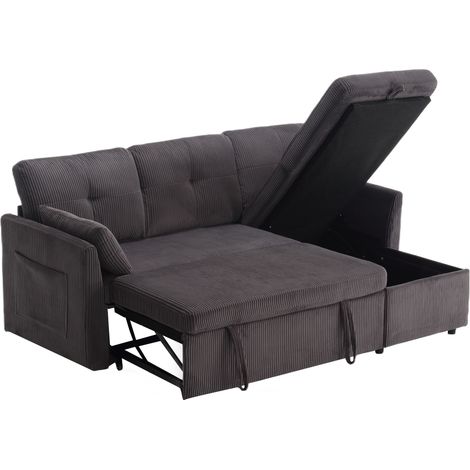 Canapé Multifonctionnel Convertible Lit Tiroir Corduroy Gris Foncé 206x108x66 cm ZIPSOFA (1/5)
