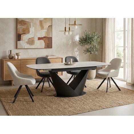 Table à manger extensible en métal marron plateau en céramique (1/5)