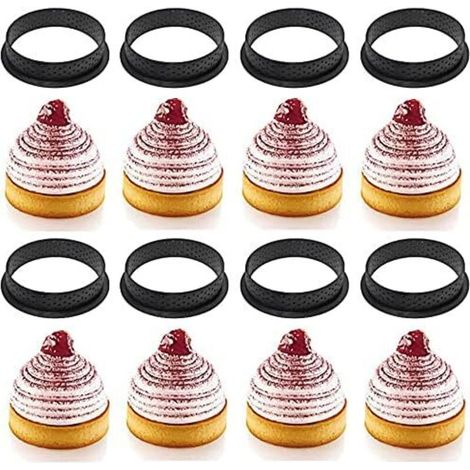 Set di 8 taglia-torte circolari perforati, taglia-torte a cerchio nero per mousse e crostate, taglia-torte antiaderente per decorazioni di torte - Fei Yu (1/5)