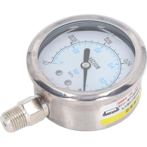 Vacuum Gauge, Universal Vacuum Manometer, Vacuum Pressure Gauge Tester 1/4in Npt Dual Scale Stainless Steel for Water and Oil (-0.10Mpa) (1/5)