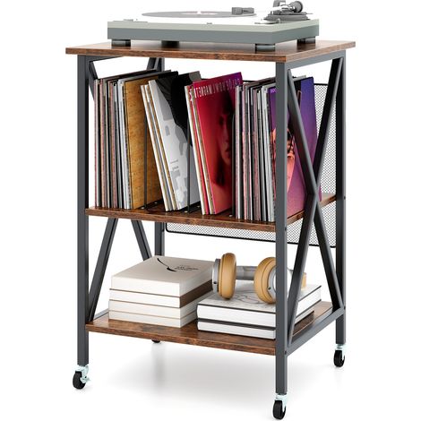 COSTWAY Record Player Stand Turntable Stand w/ Divider-Brown (1/5)