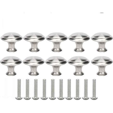 Boutons de Meuble Ronds Brossés pour Porte et Tiroir - Lot de 10 Pièces en Métal, Diamètre 23 mm, Vis Incluses - (1/5)
