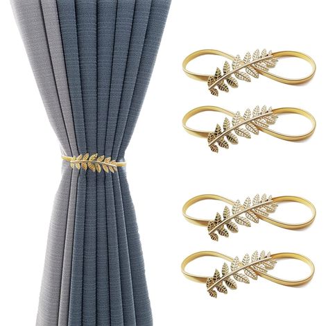 MINKUROW Set Di 4 Fermatenda Regolabili Con Corda A Molla Per Soggiorno Ufficio Camera Da Letto Cafe Decor (Foglie D'oro) (1/5)
