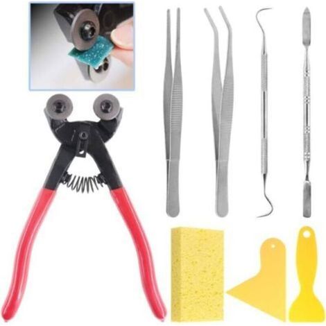 Lot de 8 outils de mosaïque robustes à double roue, pince à épiler avec grattoirs, pinces, crochet à double extrémité, spatule, ép