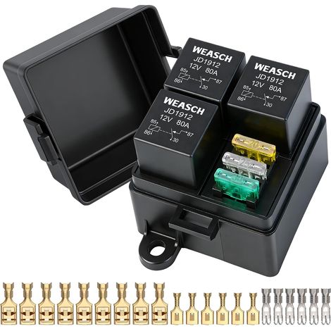 Boîte de relais fusible 12V 3 voies, relais 3x4 broches 80A et 3 fusibles lames ATC/ATO, pour voitures, camions (1/5)