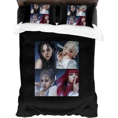 Housse de couette Blackpink, imprimé 3D noir, douce et soyeuse, 140 x 200 cm, linge de lit pour fille (1/5)