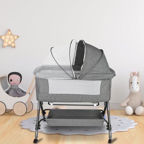 Beistellbett höhenverstellbar Babybett mit Rollen Moskitonetz 104x52x80-92cm grau (1/5)