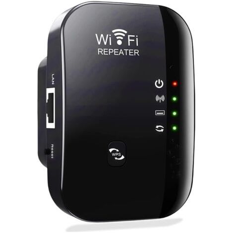 Amplificateur Wi-Fi, amplificateur de signal, répéteur de réseau sans fil, amplificateur longue portée avec port Ethernet, configuration en une seule touche, débit jusqu'à 300 Mbit/s (noir) (1/4)