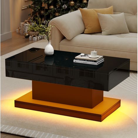 Tavolino da caffè LED con 2 cassetti, 100 x 50 x 45 cm, nero, HAVRYA (1/5)