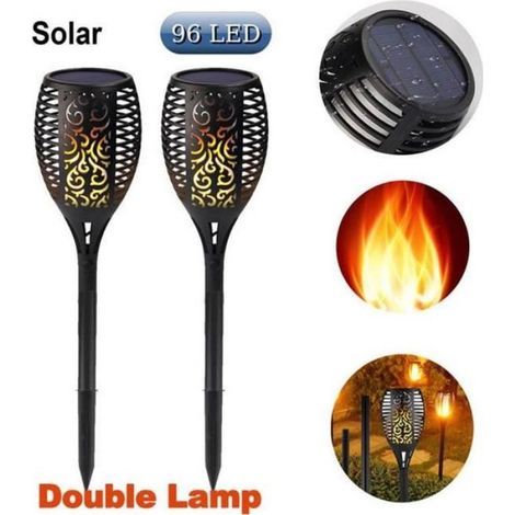 Éclairage torche solaires d'extérieur, lumière solaire jardin, Décoration de Jardin, lampe flamme solaire étanches à 96 LED avec de (1/5)