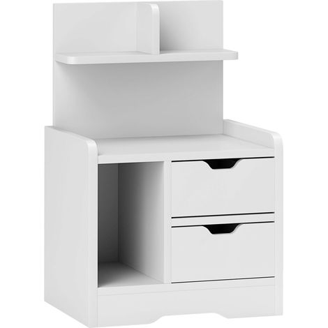 Table de chevet à 2 tiroirs, étagère ouverte, 40 x 30 x 60 cm, blanche (1/5)