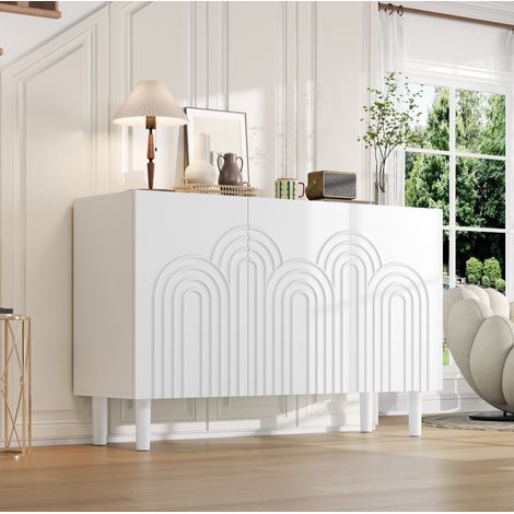 Credenza contenitore 3 ante 120 x 38,5 x 79 cm con ripiani regolabili, bianca HAVRYA (1/5)