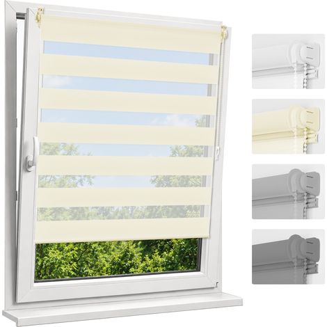 aubor Doppelrollo Klemmfix ohne Bohren Beige 35x150cm (1/5)