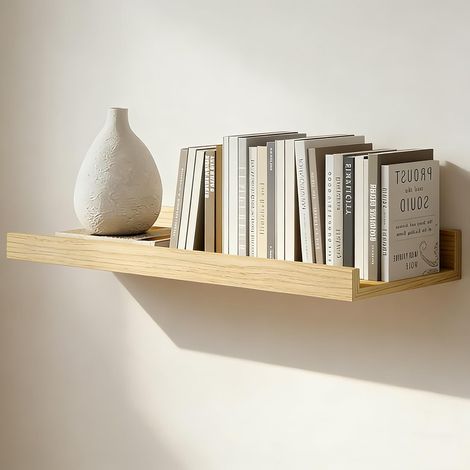 Tablette Murale Bois 30 x 15cm, Horizontal Design Etagere Murale Chambre en Pin, Etagere Flottante pour Cuisine, Salon et Bureau, Couleur du Bois Tablette Salle de Bain pour Montage Mural (1/5)