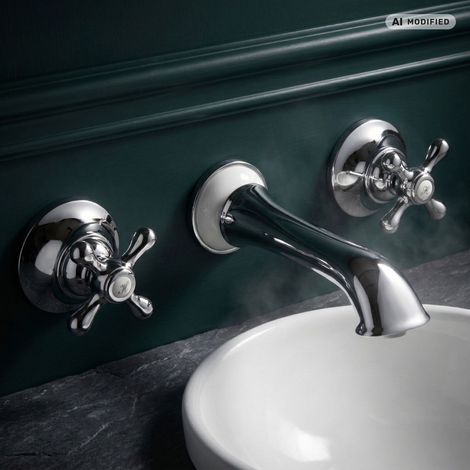 PaulGurkes Robinet de lavabo encastré 3 trous pour baignoire blanc rétro (1/5)