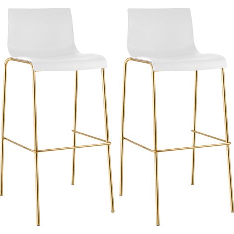 2er Set Barhocker Hover Kunststoff Vierfußgestell Gold weiß