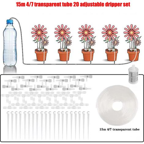 Kit d'irrigation goutte à goutte pour jardin (tuyau de 15 mètres, 20 régulateurs), tuyau 4/7 mm, économie d'eau (1/5)