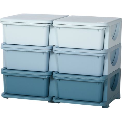Boîte de rangement, bleu, 3 tiroirs, boîte de rangement (1/5)