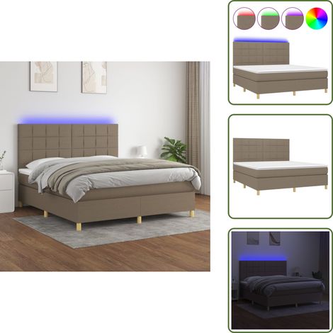 Boxspringbett mit Matratze & LED Taupe 180x200 cm Stoff - Boxspringbett - Doppelbett - Bettenrahmen - Lattenrost - Matratze