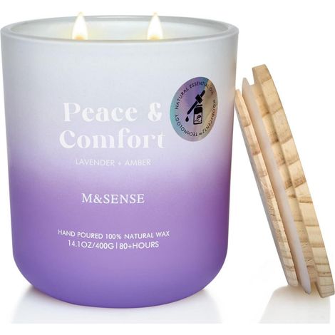 Duftkerze Lavendel Amber 400g Sojawachs mit 2 Dochten, 80h Brenndauer