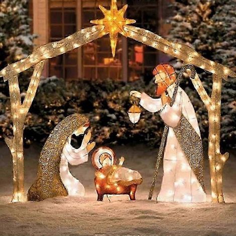Crèche lumineuse LED représentant la naissance de Jésus, avec piquets, pour jardin ou extérieur, décoration de Noël (EPA02) zCOLOR:A
