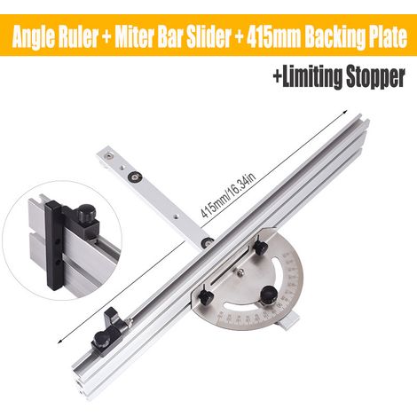 Délai d'angle + rail de guidage + dossier de 415 mm + limiteur Poussoir d'angle pour scie circulaire, poignée de poussée pour le travail du bois, équerre inversée pour scie à ruban, rail de guidage, d (1/4)