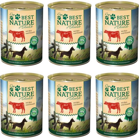 Best Nature Adult, Nassfutter für Hunde, 6x 400g - Rind, Reis und Distelöl (1/2)