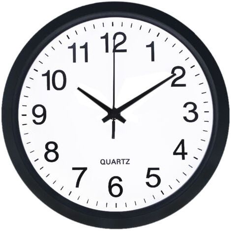 royaluxe-Horloge Murale de Salle de Bain en Plastique et Verre minéral, Balayage à Quartz, Noir, Ø 250 mm, Convient également pour Une Utilisation en extérieur