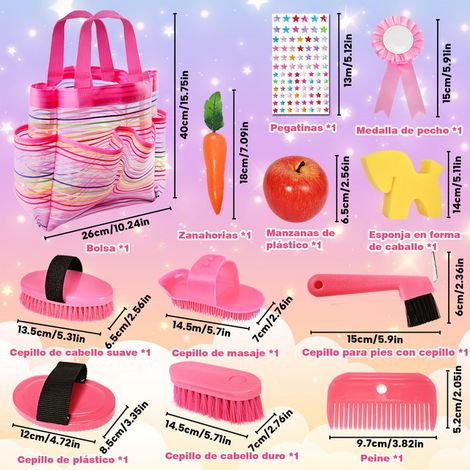 Kit de Toilettage pour Chevaux Jouet Équitation et Entretien des Poneys Sac de Pansage Rose Accessoires de Jeu pour Enfants (1/5)