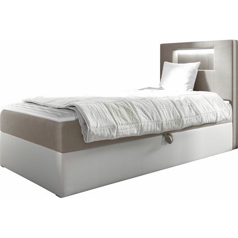 Lit boxspring Lucus V, Soft 017 + Fresh 1, Continental, Unique, 90x200, Tissu, Faux cuir, Disponible, 92x212x104cm, LED: Disponible (1/5)