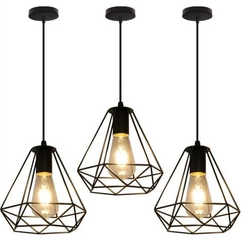 U-Do 3Pcs Lustre Suspension Cage en Fer Noir design Simple E27 20CM Lampe de Plafonde Brillant décoration Entrée Salon (1/4)