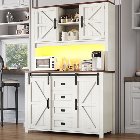 Aparador con puertas X decorativas, mueble de almacenamiento elegante, estantes ajustables, MDF y metal, 115x40x174.7cm, Blanco (1/5)