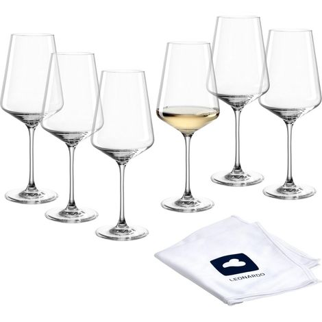 Lot de 6 verres à vin blanc avec chiffon de polissage - Verres à vin résistants aux rayures (560 ml) - Passe au lave-vaisselle et durable - Verres intemporels pour vin (1/5)