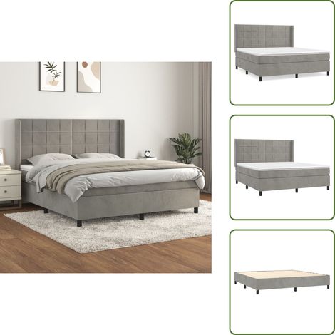Sommier à lattes de lit et matelas Gris clair 180x200cm Velours - Lit Tapissier - Lit Velours - Lit Double - Literie - Chambre À Coucher (1/5)