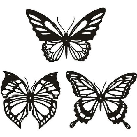 Lot de 3 papillons décoratifs à suspendre au mur, en fer forgé.-15.00X15.00X0.20CM-Black (1/3)