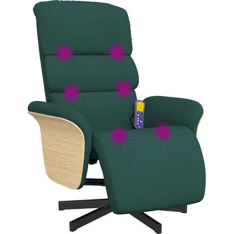 Poltrona Reclinabile Massaggi Poltrona Relaxo Poggiapiedi Verde Scuro Tessuto (1/4)