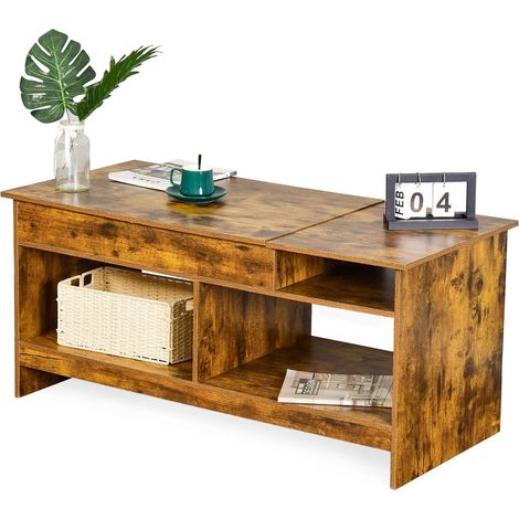 Mesa de centro elevable con almacenamiento y estantes
