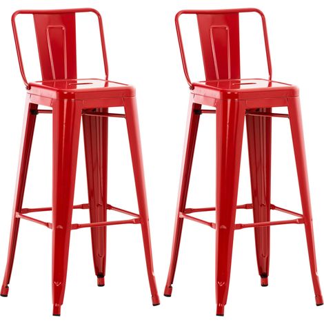 Lot de 2 tabourets de bar design industriel en métal avec repose-pied couleur rouge 100001084