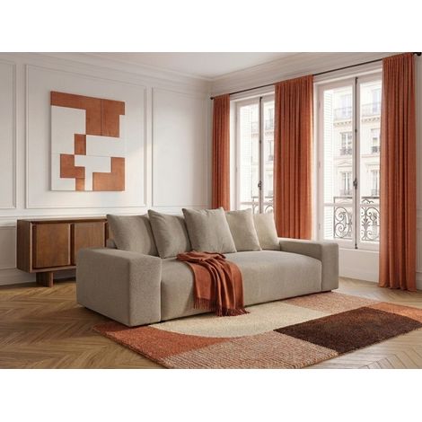 BOBOCHIC - Canapé droit convertible coffre VOLTAIRE tissu chiné   Taupe (1/5)