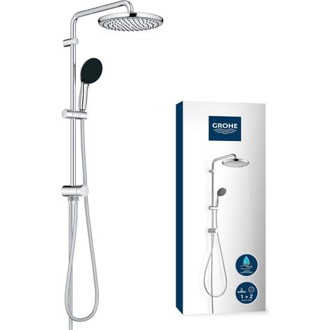 Colonne de Douche avec Inverseur Manuel, Douche de Tête 25cm 2 jets, Douchette Ronde 11cm 2 jets, Chromé, 26680001 (1/5)