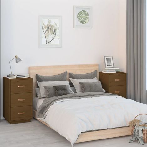 Lot de 2 Tables de chevet Tables d'Appoint Industriel Tables de nuit Marron miel 40x40x75cm Bois de pin massif -BV20589 (1/5)