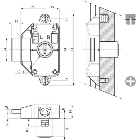 Serrure 32800-04/R3 nickelé pêne de 9mm - RONIS - 36900 (1/2)